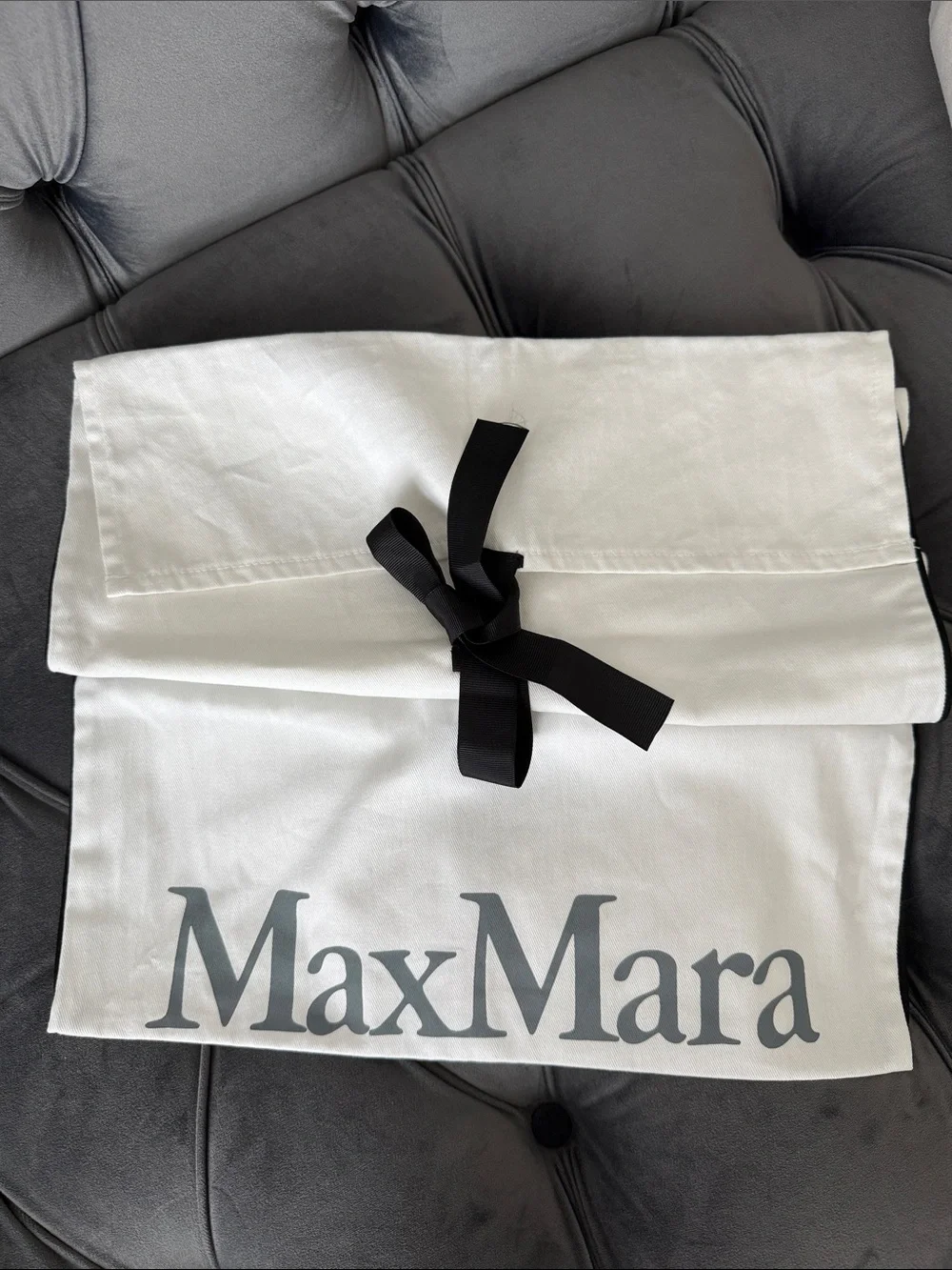 MaxMara White Dust Bag with Black Ribbon Tie